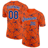 Custom Orange Royal Gray-White Abstract Network Crackle Performance T-Shirt