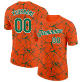 Custom Orange Kelly Green Gray-White Abstract Network Crackle Performance T-Shirt