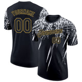Custom Black White-Old Gold Distressed Scratch Brush Stroke Performance T-Shirt