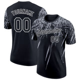 Custom Black Gray-White Distressed Scratch Brush Stroke Performance T-Shirt