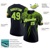 Custom Black Neon Green-White Distressed Scratch Brush Stroke Performance T-Shirt