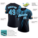 Custom Black Sky Blue-White Distressed Scratch Brush Stroke Performance T-Shirt
