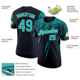 Custom Black Aqua-White Distressed Scratch Brush Stroke Performance T-Shirt