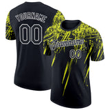 Custom Black Neon Yellow-White Distressed Scratch Brush Stroke Performance T-Shirt