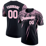 Custom Black Light Pink-White Distressed Scratch Brush Stroke Performance T-Shirt