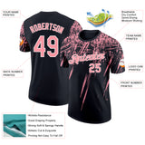Custom Black Medium Pink-White Distressed Scratch Brush Stroke Performance T-Shirt