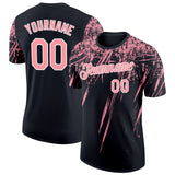 Custom Black Medium Pink-White Distressed Scratch Brush Stroke Performance T-Shirt