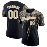 Custom Black Vegas Gold-White Distressed Scratch Brush Stroke Performance T-Shirt