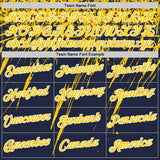 Custom Navy Yellow-White Distressed Scratch Brush Stroke Performance T-Shirt