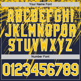 Custom Navy Yellow-White Distressed Scratch Brush Stroke Performance T-Shirt