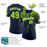 Custom Navy Neon Green-White Distressed Scratch Brush Stroke Performance T-Shirt