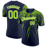 Custom Navy Neon Green-White Distressed Scratch Brush Stroke Performance T-Shirt