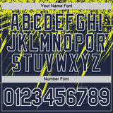 Custom Navy Neon Yellow-White Distressed Scratch Brush Stroke Performance T-Shirt