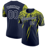 Custom Navy Neon Yellow-White Distressed Scratch Brush Stroke Performance T-Shirt