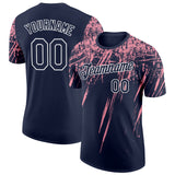 Custom Navy Medium Pink-White Distressed Scratch Brush Stroke Performance T-Shirt