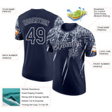 Custom Navy Silver-White Distressed Scratch Brush Stroke Performance T-Shirt