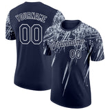 Custom Navy Silver-White Distressed Scratch Brush Stroke Performance T-Shirt