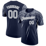 Custom Navy Gray-White Distressed Scratch Brush Stroke Performance T-Shirt