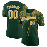 Custom Green Old Gold-White Distressed Scratch Brush Stroke Performance T-Shirt