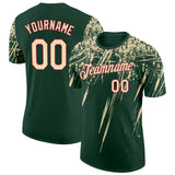 Custom Green Cream-Crimson Distressed Scratch Brush Stroke Performance T-Shirt