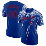 Custom Royal White-Red Distressed Scratch Brush Stroke Performance T-Shirt