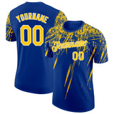 Custom Royal Yellow-White Distressed Scratch Brush Stroke Performance T-Shirt
