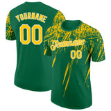 Custom Kelly Green Yellow-White Distressed Scratch Brush Stroke Performance T-Shirt