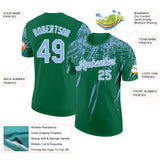 Custom Kelly Green Light Blue-White Distressed Scratch Brush Stroke Performance T-Shirt