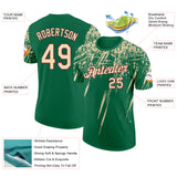 Custom Kelly Green Cream-Crimson Distressed Scratch Brush Stroke Performance T-Shirt