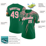Custom Kelly Green Medium Pink-White Distressed Scratch Brush Stroke Performance T-Shirt