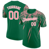 Custom Kelly Green Medium Pink-White Distressed Scratch Brush Stroke Performance T-Shirt
