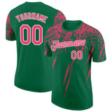 Custom Kelly Green Neon Pink-White Distressed Scratch Brush Stroke Performance T-Shirt