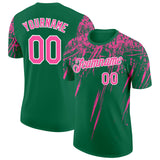 Custom Kelly Green Pink-White Distressed Scratch Brush Stroke Performance T-Shirt