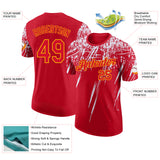 Custom Red White-Yellow Distressed Scratch Brush Stroke Performance T-Shirt