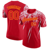 Custom Red White-Yellow Distressed Scratch Brush Stroke Performance T-Shirt
