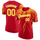 Custom Red Yellow-White Distressed Scratch Brush Stroke Performance T-Shirt