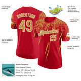 Custom Red Old Gold-White Distressed Scratch Brush Stroke Performance T-Shirt
