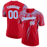 Custom Red Light Blue-White Distressed Scratch Brush Stroke Performance T-Shirt