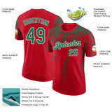 Custom Red Kelly Green-White Distressed Scratch Brush Stroke Performance T-Shirt