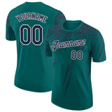 Custom Teal Navy-White Distressed Scratch Brush Stroke Performance T-Shirt