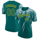 Custom Teal White-Yellow Distressed Scratch Brush Stroke Performance T-Shirt