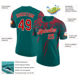 Custom Teal Red-White Distressed Scratch Brush Stroke Performance T-Shirt