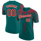 Custom Teal Red-White Distressed Scratch Brush Stroke Performance T-Shirt