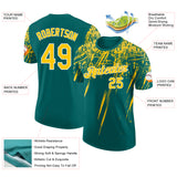 Custom Teal Yellow-White Distressed Scratch Brush Stroke Performance T-Shirt