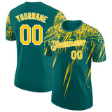 Custom Teal Yellow-White Distressed Scratch Brush Stroke Performance T-Shirt
