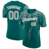 Custom Teal Gray-White Distressed Scratch Brush Stroke Performance T-Shirt