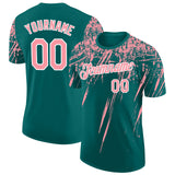 Custom Teal Medium Pink-White Distressed Scratch Brush Stroke Performance T-Shirt