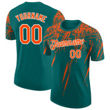 Custom Teal Orange-White Distressed Scratch Brush Stroke Performance T-Shirt