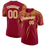 Custom Crimson Old Gold-White Distressed Scratch Brush Stroke Performance T-Shirt