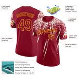 Custom Crimson Cream-Yellow Distressed Scratch Brush Stroke Performance T-Shirt